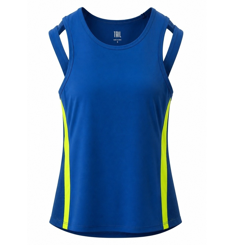 Tail Activewear Tank Top Women L Blue Neon Yellow Racerback Athletic Tennis
